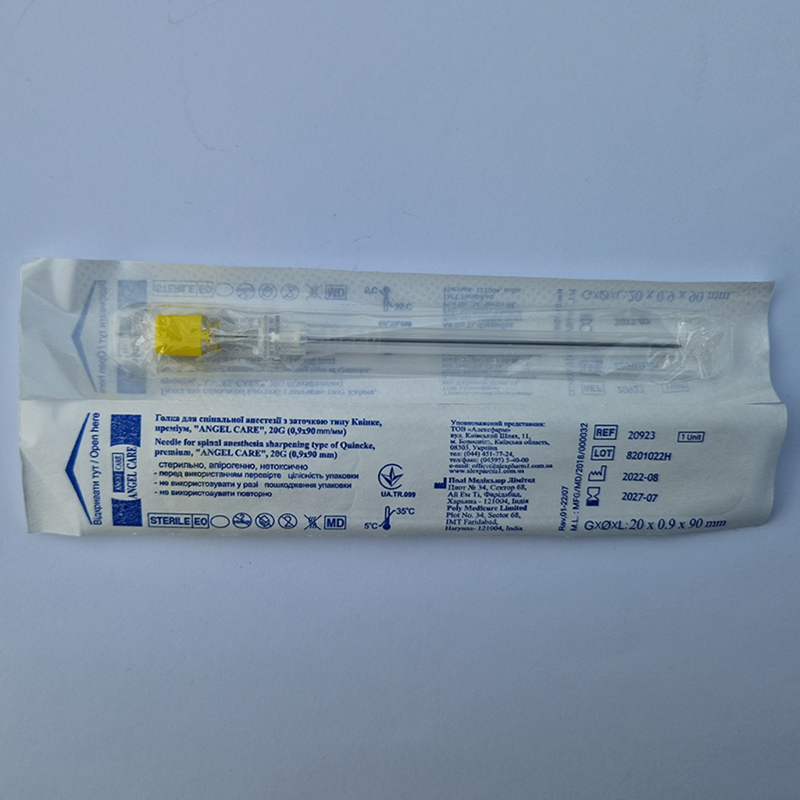 Голка для спінальної анестезії заточка тип Квінке преміум ANGEL CARE 20G 0,90x90